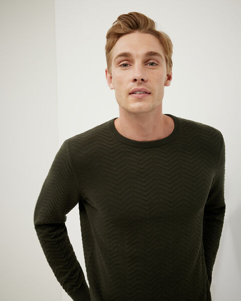 Lightweight Zig Zag Crew Neck Knit, Khaki, hi-res
